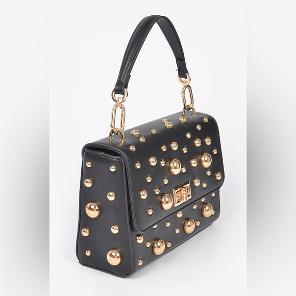 Embellished Gold Studded Vegan Leather Handbag - Picture 9 of 9